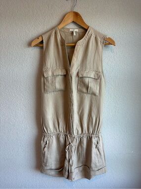 Joie Beige Linen Blend Utility Romper XS Safari Cargo Short Jumpsuit